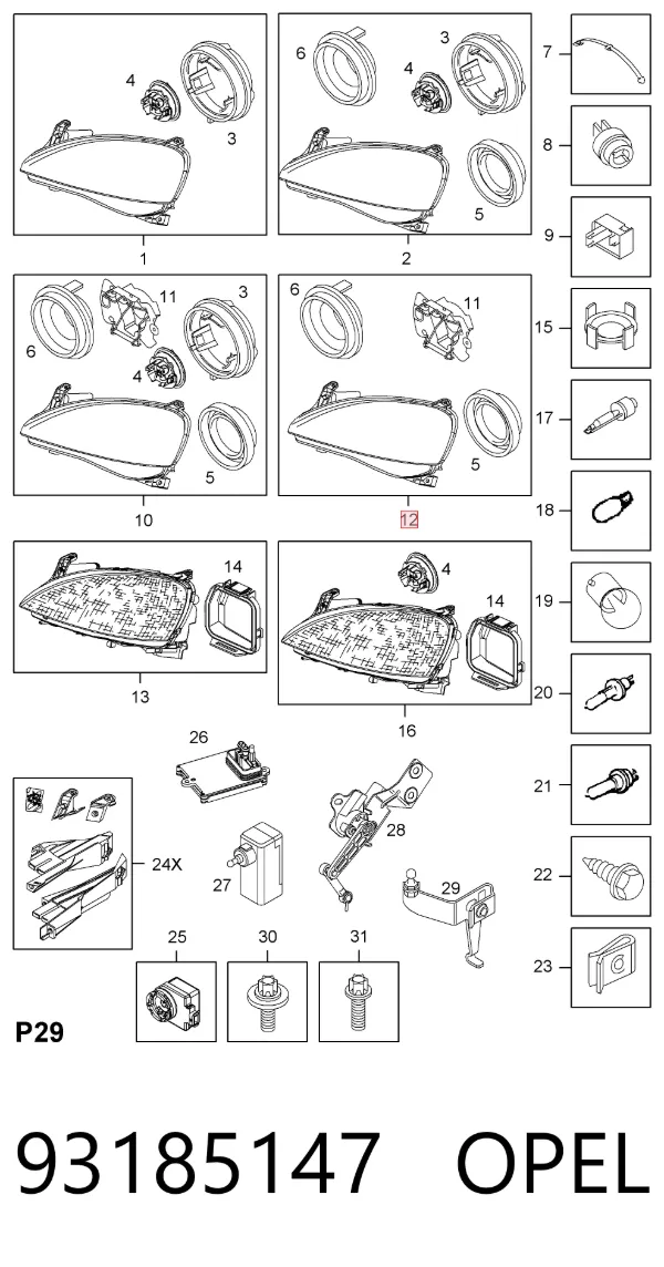 Luz direita 93185147 Opel