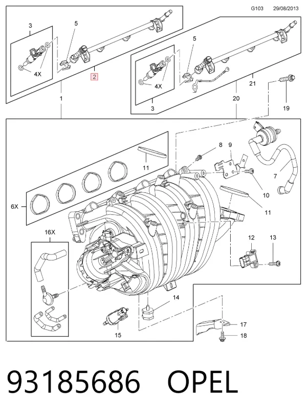 Injetor de injeção de combustível 93185686 Opel
