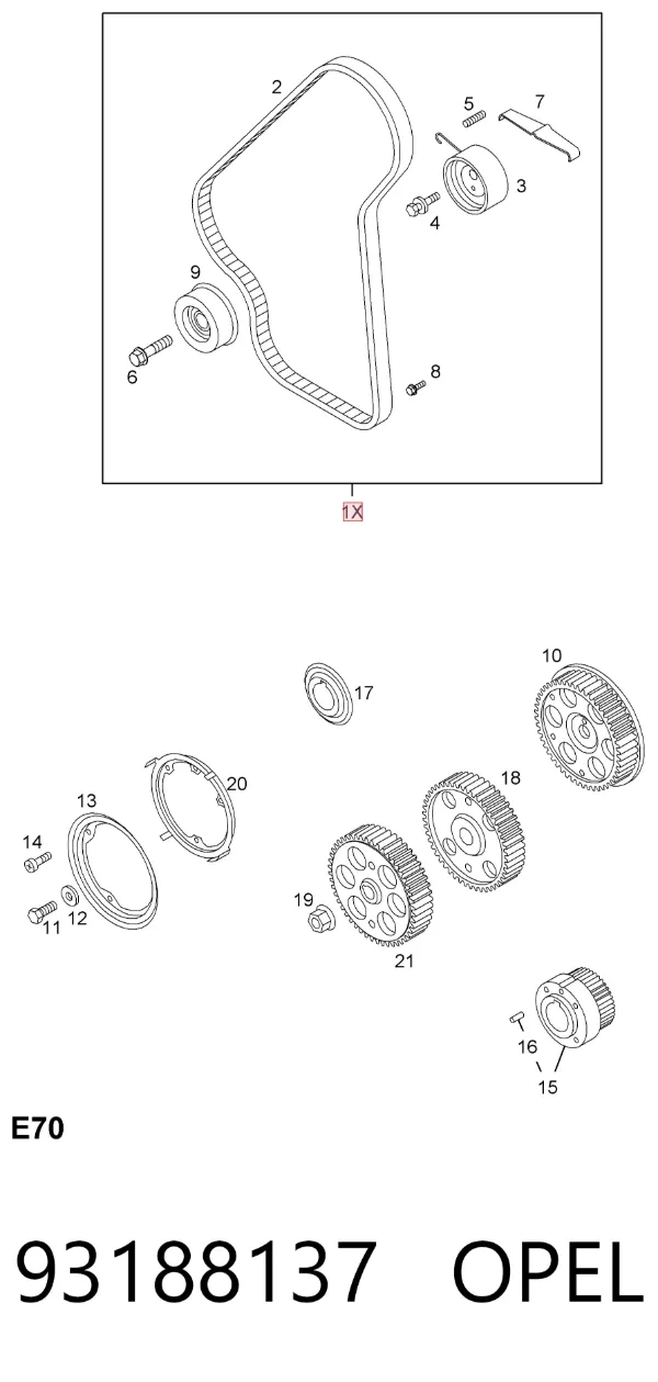 Correia do mecanismo de distribuição de gás, kit 93188137 Opel