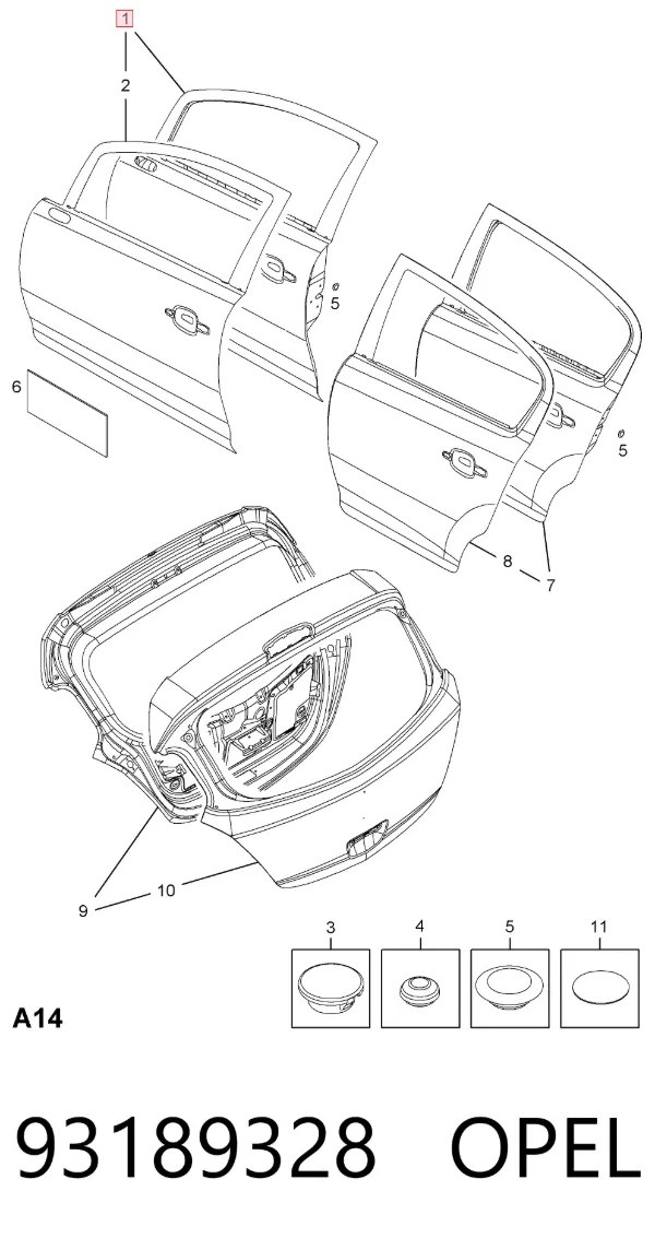 Porta dianteira esquerda 93189328 Opel