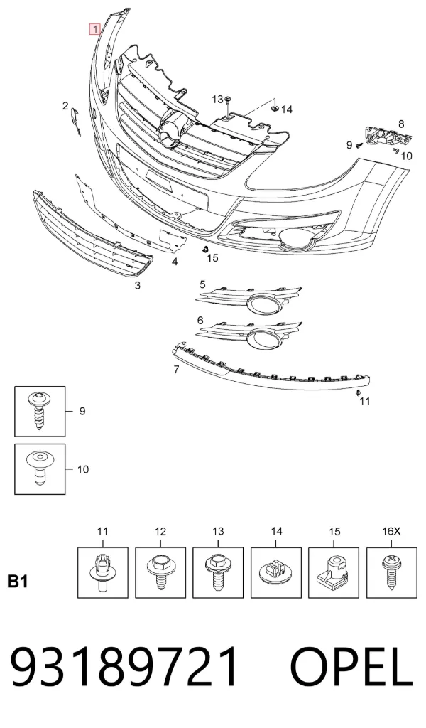 Pára-choque dianteiro 93189721 Opel