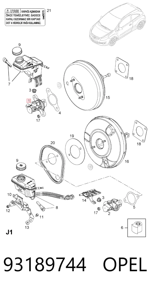 Cilindro mestre do freio 93189744 Opel