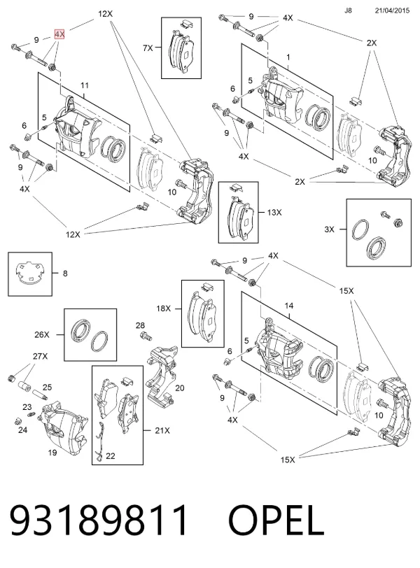 Kit de reparação de suporte do freio dianteiro 93189811 Opel