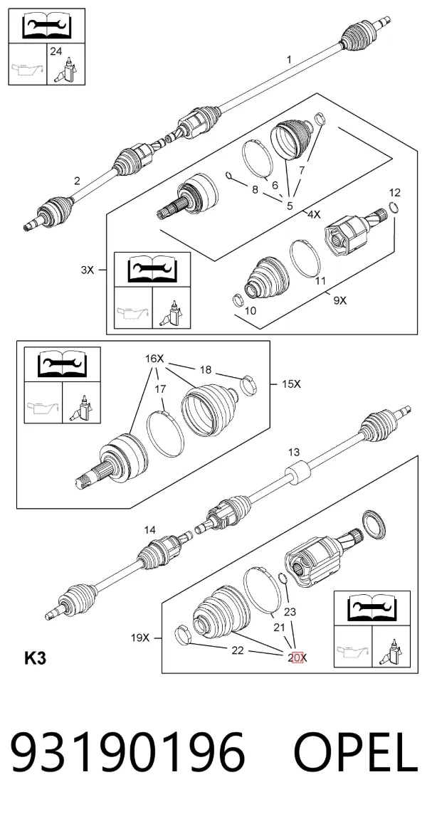 Bota de proteção interna de junta homocinética do semieixo dianteiro 93190196 Opel