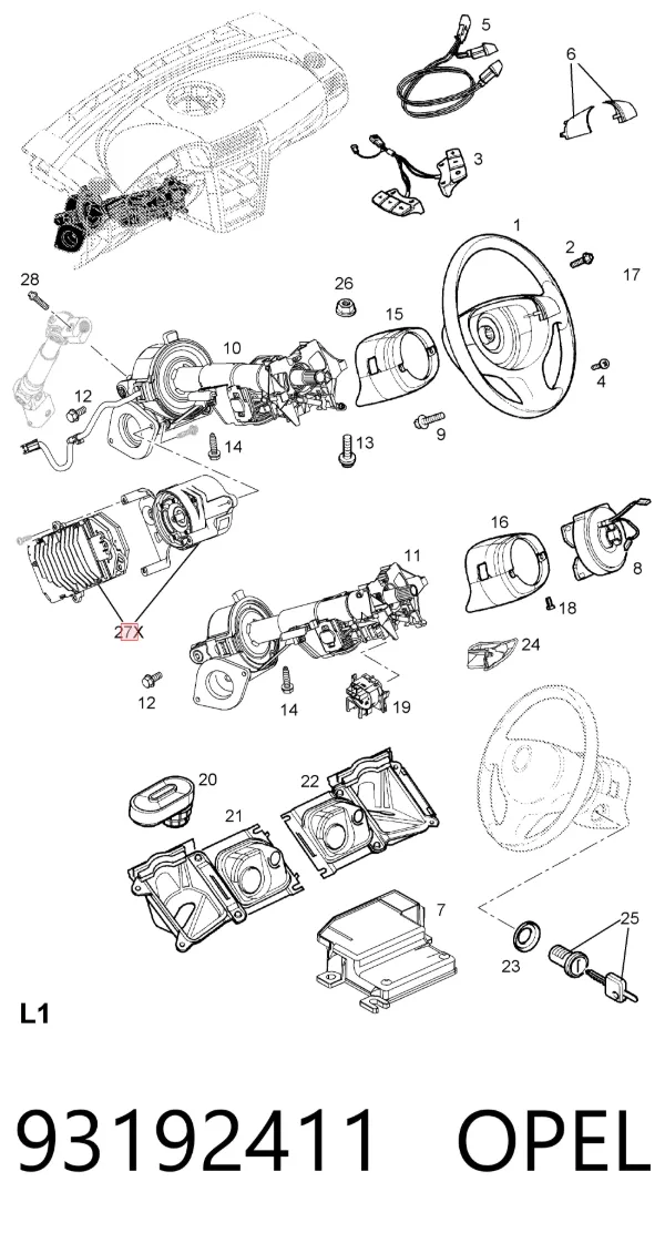 Coluna da direção 93192411 Opel