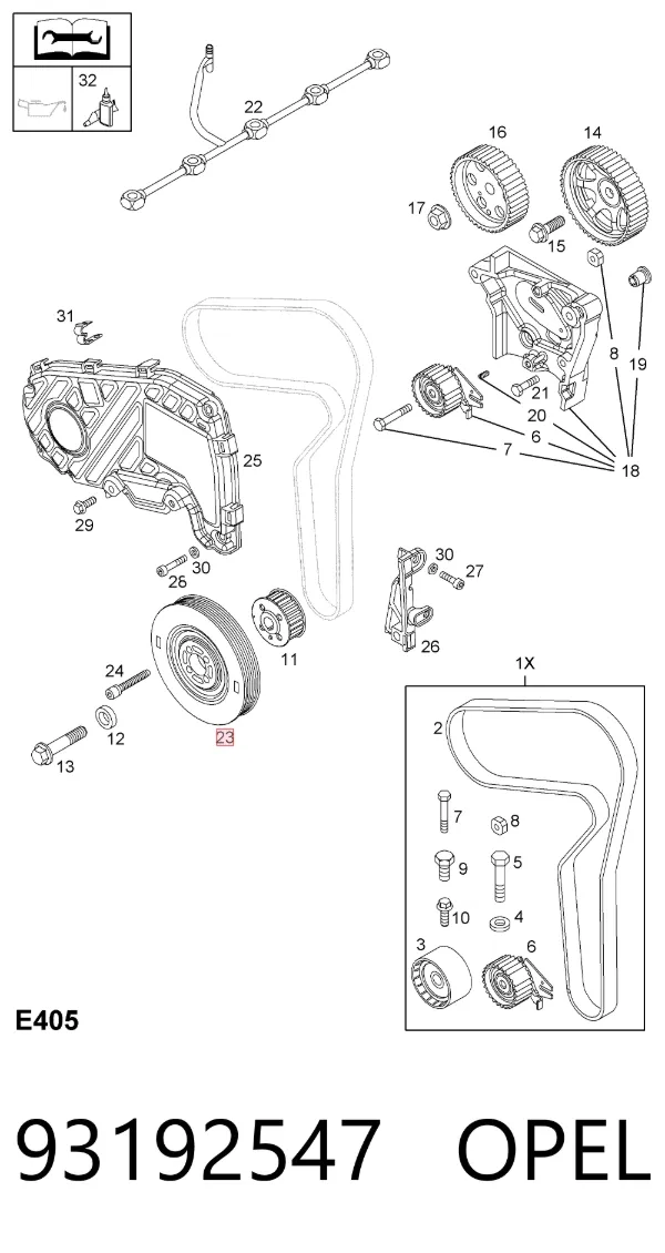 Polia de cambota 93192547 Opel