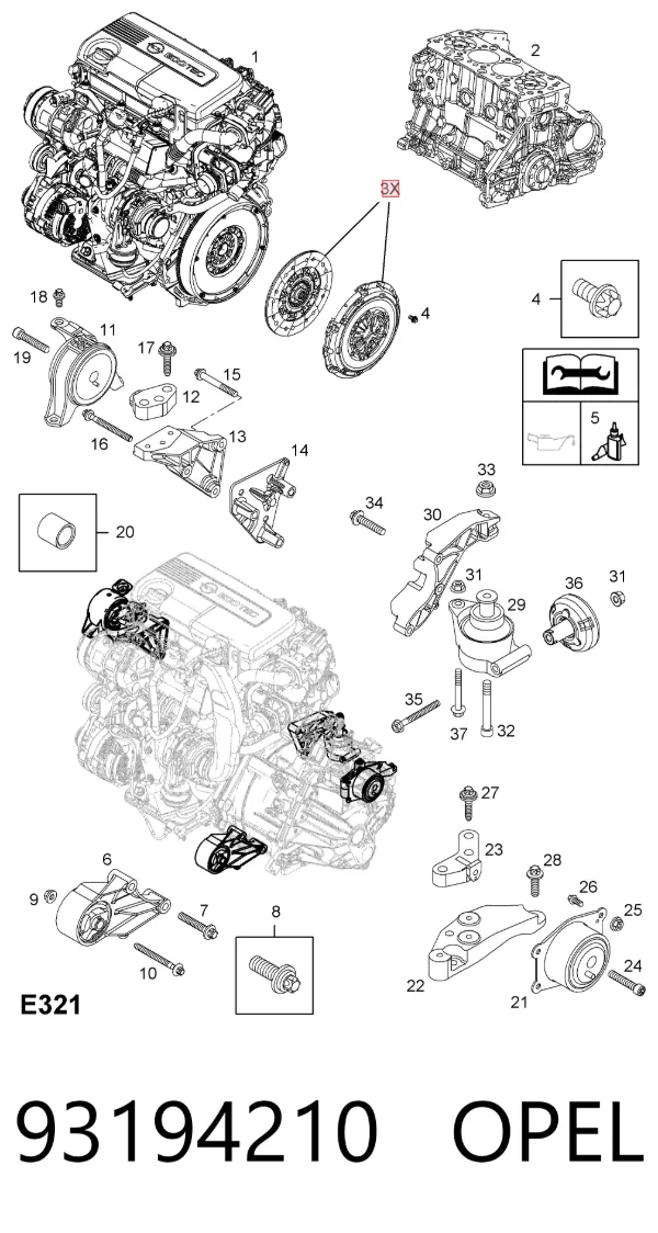 Kit de embraiagem (3 peças) 93194210 Opel