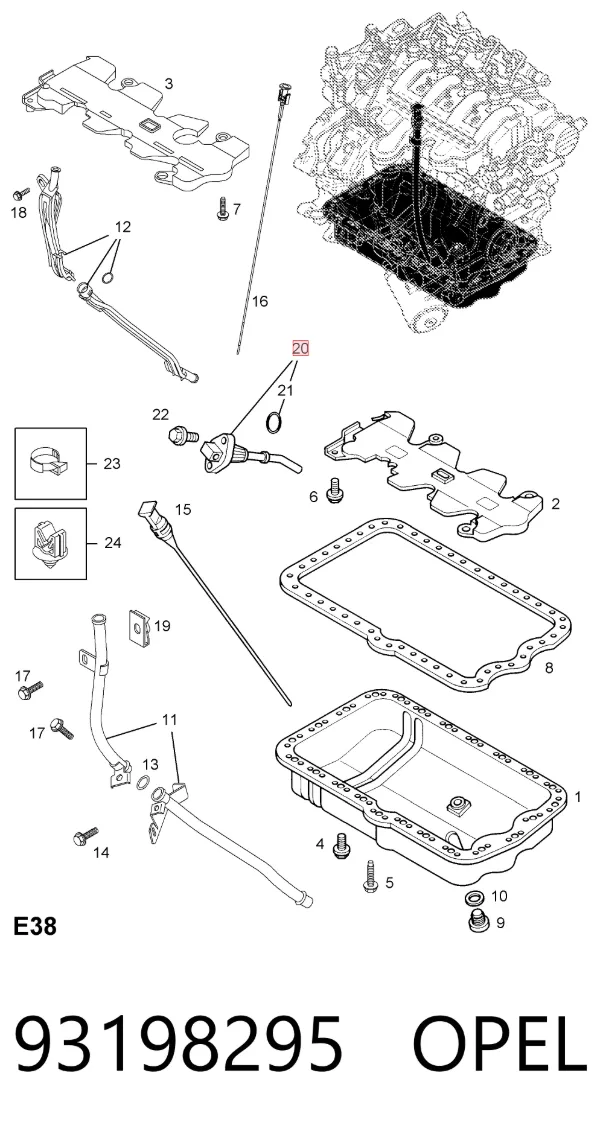 Sensor do nível de óleo de motor 93198295 Opel