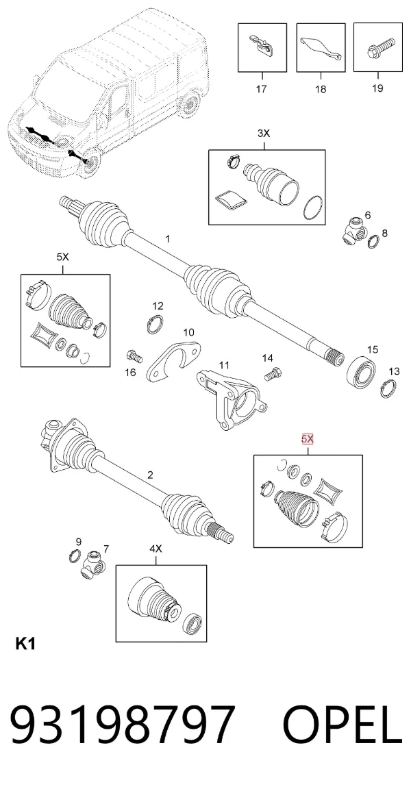 Bota de proteção externa de junta homocinética do semieixo dianteiro 93198797 Opel