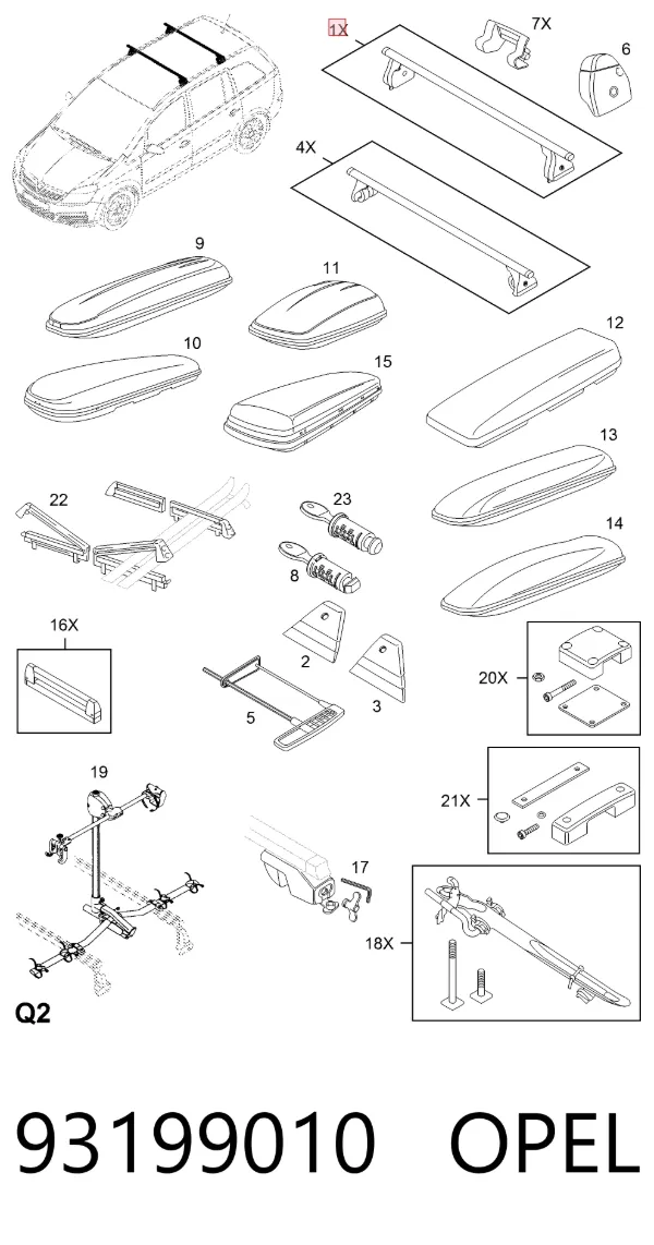 Porta-malas do teto 93199010 Opel