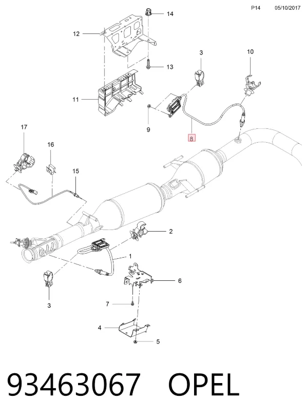 Sensor de óxidos de nitrogênio NOX 93463067 Opel