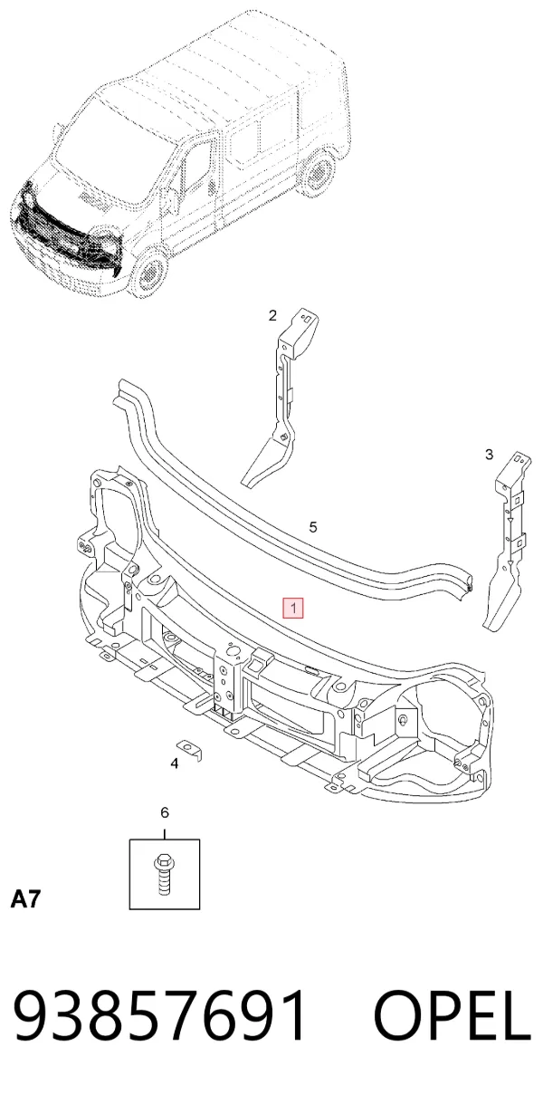 Suporte do radiador montado (painel de montagem de fixação das luzes) 93857691 Opel