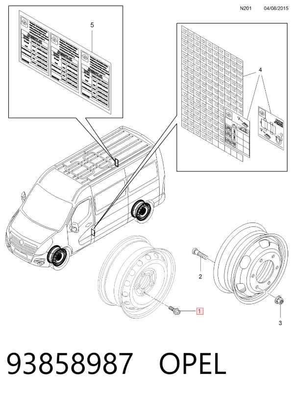 Parafuso de roda 93858987 Opel