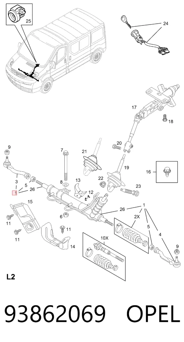 Cremalheira da direção 93862069 Opel