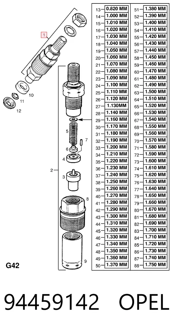 Injetor de injeção de combustível 94459142 Opel