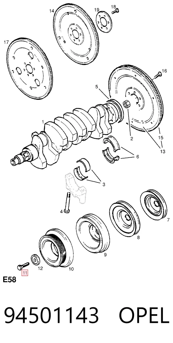 Parafuso da polia de cambota 94501143 Opel
