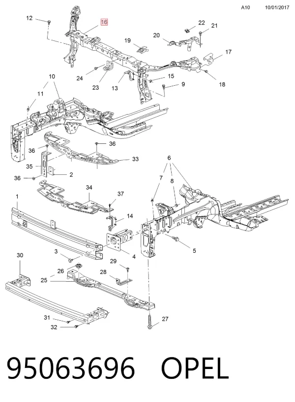 Suporte do radiador montado (painel de montagem de fixação das luzes) 95063696 Opel