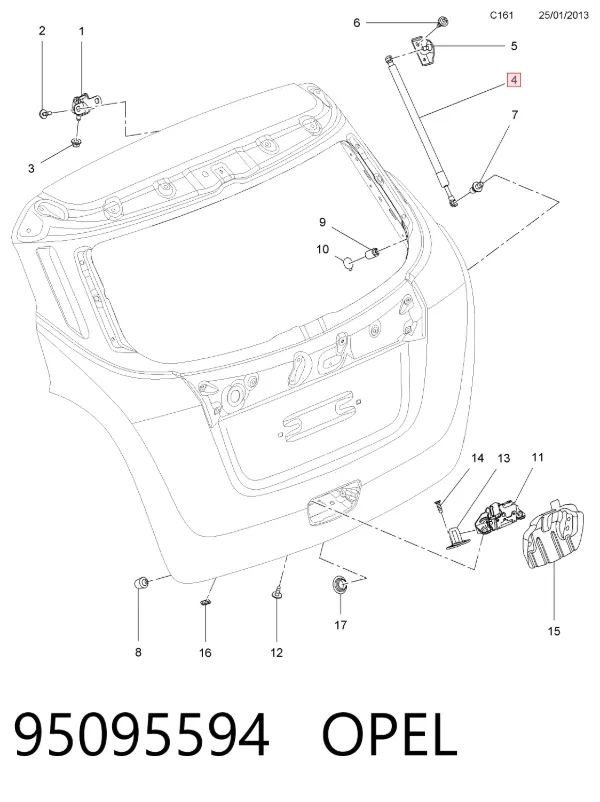 Amortecedor de tampa de porta-malas (de 3ª/5ª porta traseira) 95095594 Opel