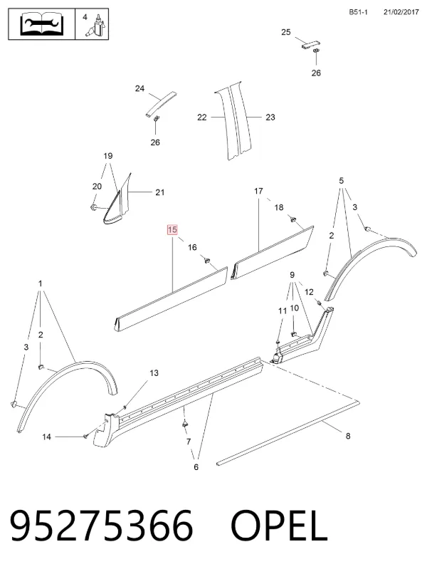 Moldura da porta dianteira direita inferior 95275366 Opel