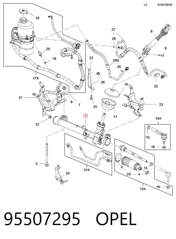 Cremalheira da direção 95507295 Opel