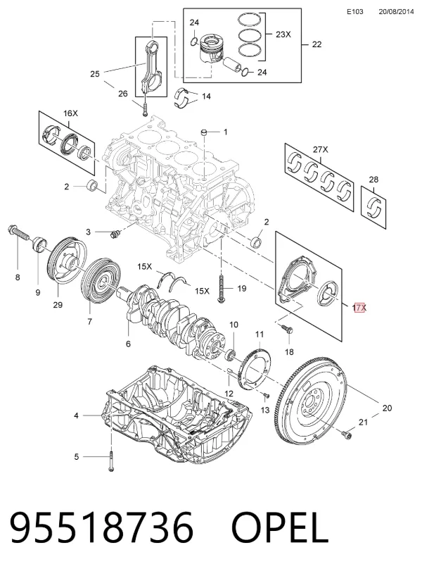 Vedação traseira de cambota de motor 95518736 Opel
