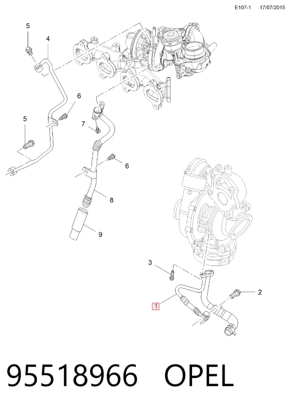 Tubo (mangueira) de fornecimento de óleo de turbina 95518966 Opel