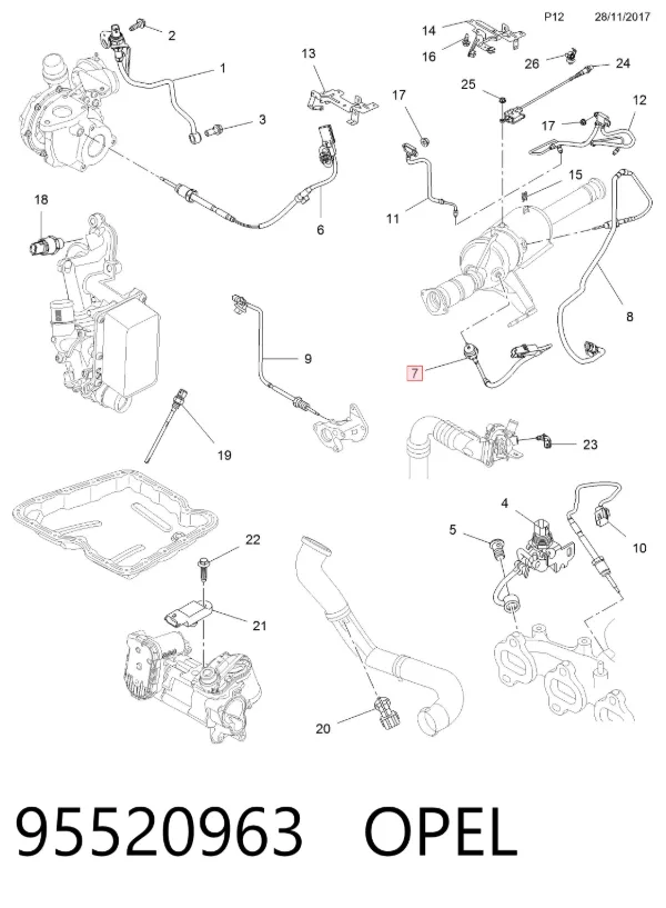 Sensor de temperatura dos gases de escape (GE), até o catalisador 95520963 Opel