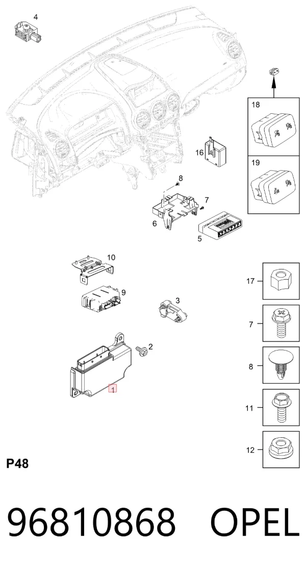 Módulo processador de controlo da bolsa de ar (Centralina eletrônica AIRBAG) 96810868 Opel