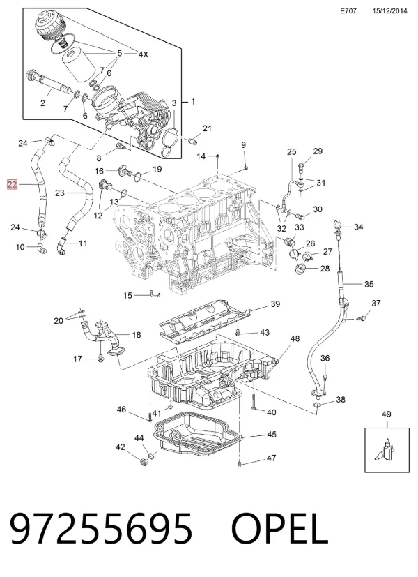 Cano derivado de ventilação de cárter (de separador de óleo) 97255695 Opel