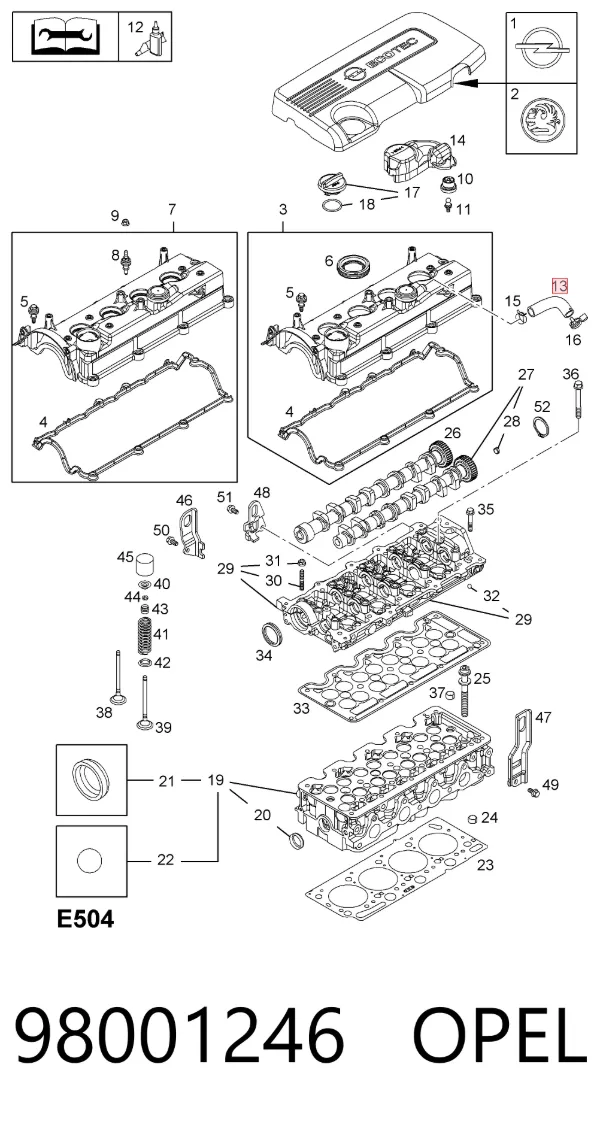 Cano derivado de ventilação de cárter (de separador de óleo) 98001246 Opel