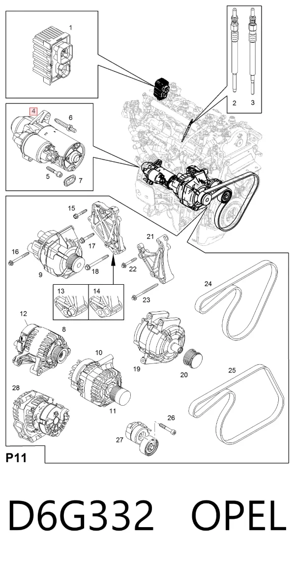 Motor de arranco D6G332 Opel