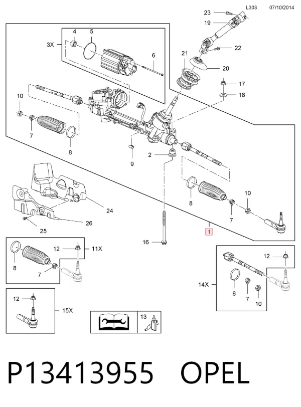 Cremalheira da direção P13413955 Opel