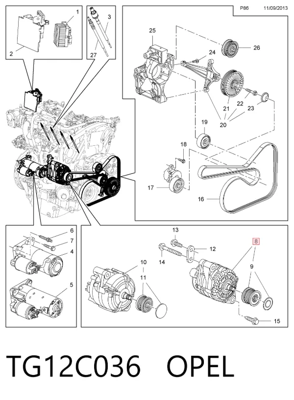 Gerador TG12C036 Opel