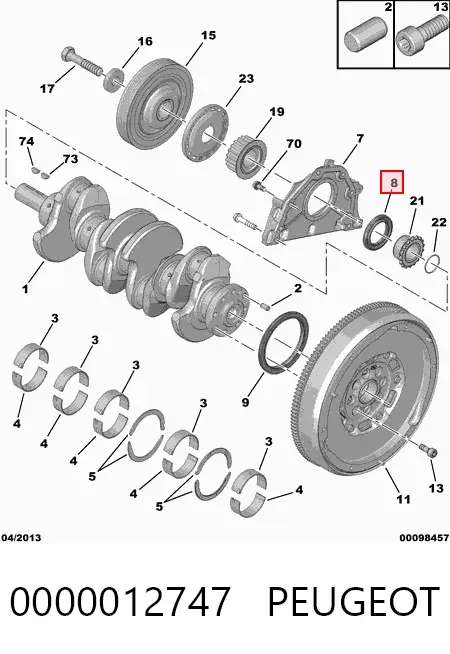 Vedação dianteira de cambota de motor 0000012747 Peugeot/Citroen