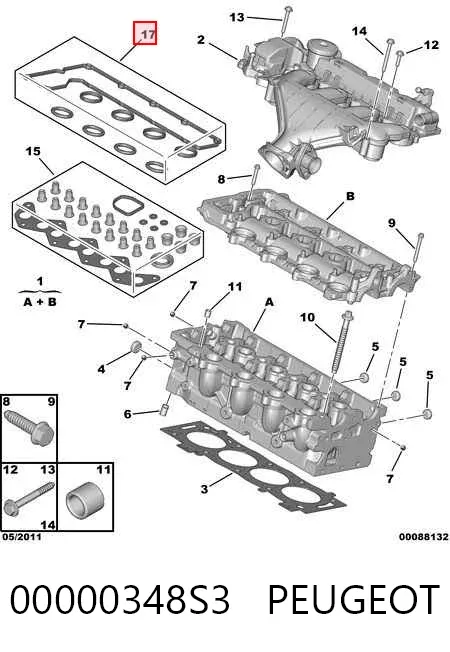 Vedante da tampa de válvulas de motor, kit 00000348S3 Peugeot/Citroen