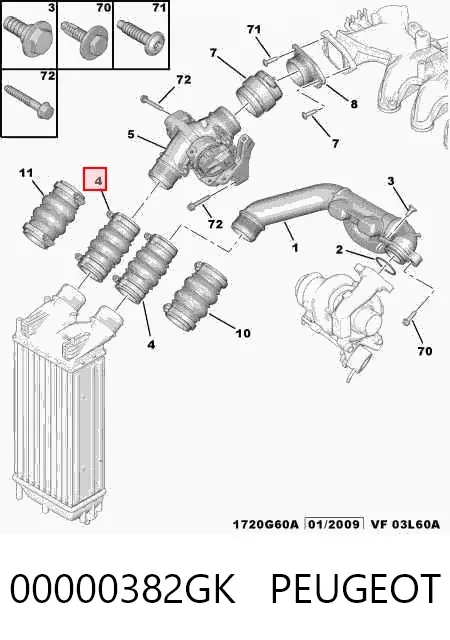 Mangueira (cano derivado) de intercooler 00000382GK Peugeot/Citroen