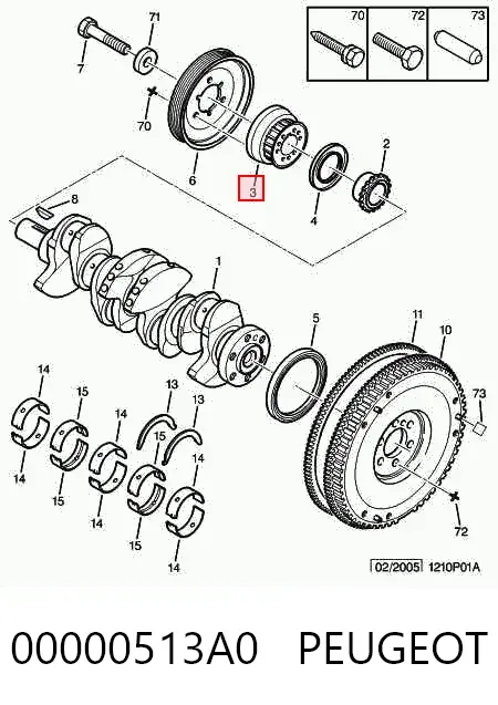 Engrenagem de cadeia da roda dentada de acionamento de cambota de motor 00000513A0 Peugeot/Citroen