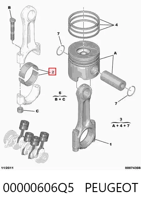 Folhas inseridas de cambota de biela, kit, padrão (STD) 00000606Q5 Peugeot/Citroen