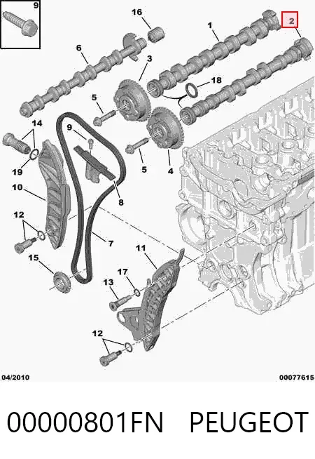 Árvore distribuidora de motor de escape 00000801FN Peugeot/Citroen