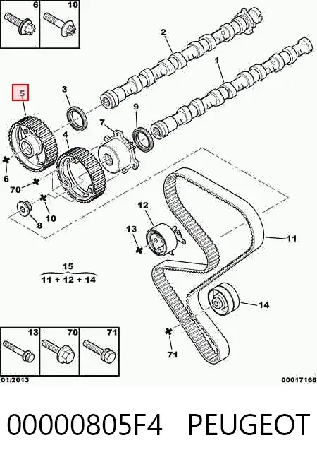 Engrenagem de cadeia de roda dentada da árvore distribuidora de escape de motor 00000805F4 Peugeot/Citroen