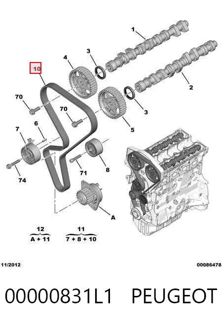 Correia do mecanismo de distribuição de gás, kit 00000831L1 Peugeot/Citroen
