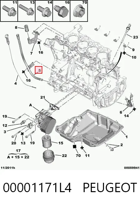 Guia de sonda indicador do nível de óleo no motor 00001171L4 Peugeot/Citroen