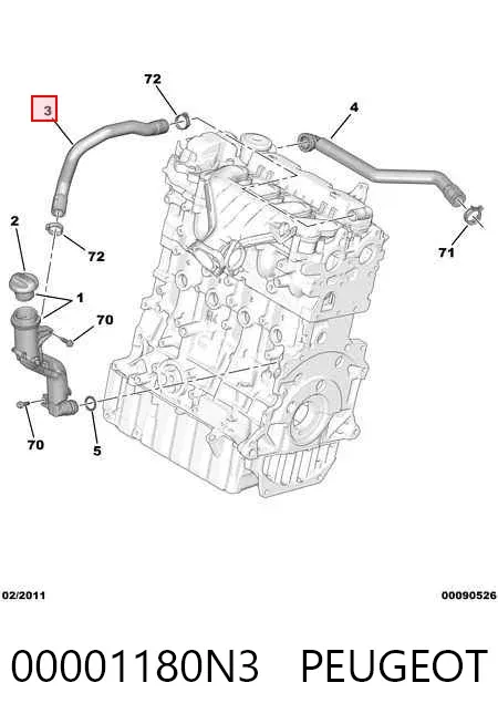 Cano derivado de ventilação de cárter (de separador de óleo) 00001180N3 Peugeot/Citroen