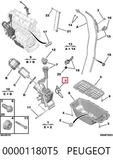 Vedante de adaptador do filtro de óleo 00001180T5 Peugeot/Citroen
