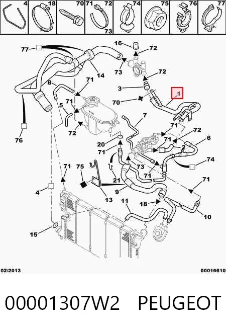 Mangueira (cano derivado) do sistema de esfriamento 00001307W2 Peugeot/Citroen