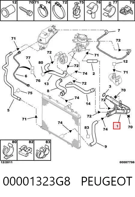 Mangueira (cano derivado) do sistema de esfriamento 00001323G8 Peugeot/Citroen