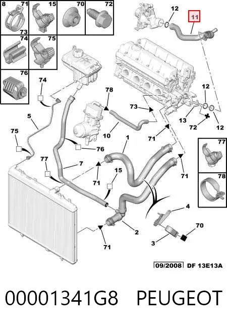 Mangueira (cano derivado) do sistema de esfriamento 00001341G8 Peugeot/Citroen