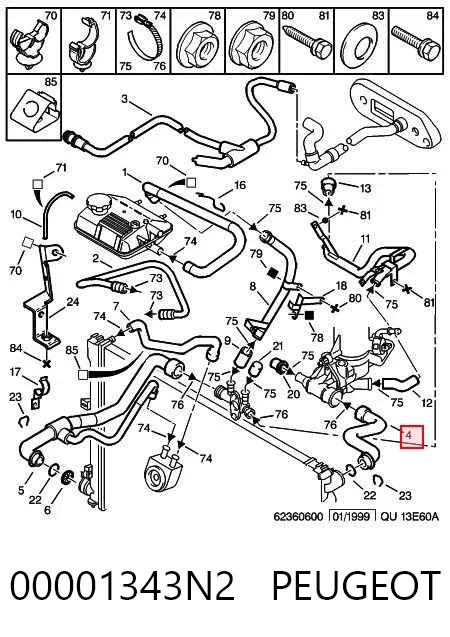 Mangueira (cano derivado) do radiador de esfriamento superior 00001343N2 Peugeot/Citroen