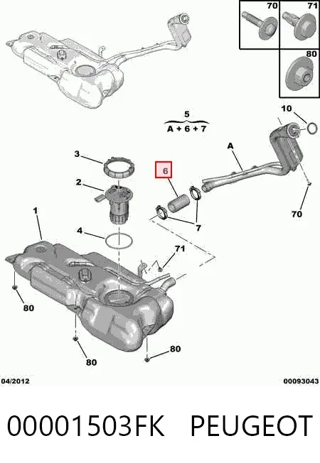 Gargalo de enchimento do tanque de combustível 00001503FK Peugeot/Citroen