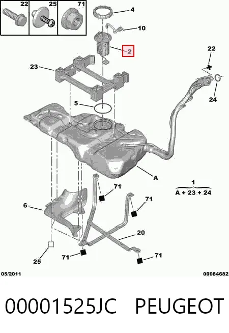 Módulo de bomba de combustível com sensor do nível de combustível 00001525JC Peugeot/Citroen